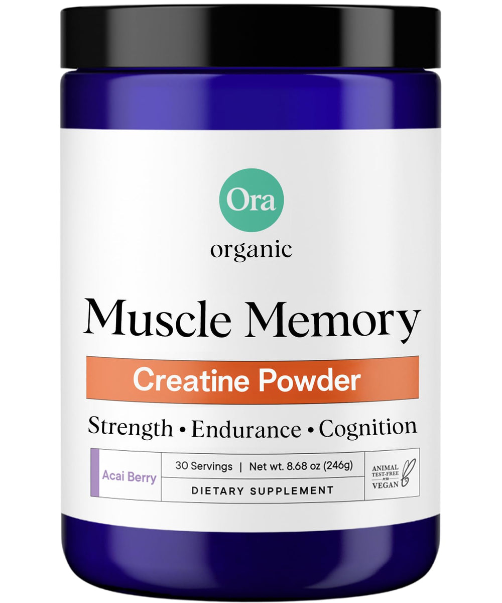 Ora Organic Creatine Monohydrate Powder Acai Berry flavor canister front