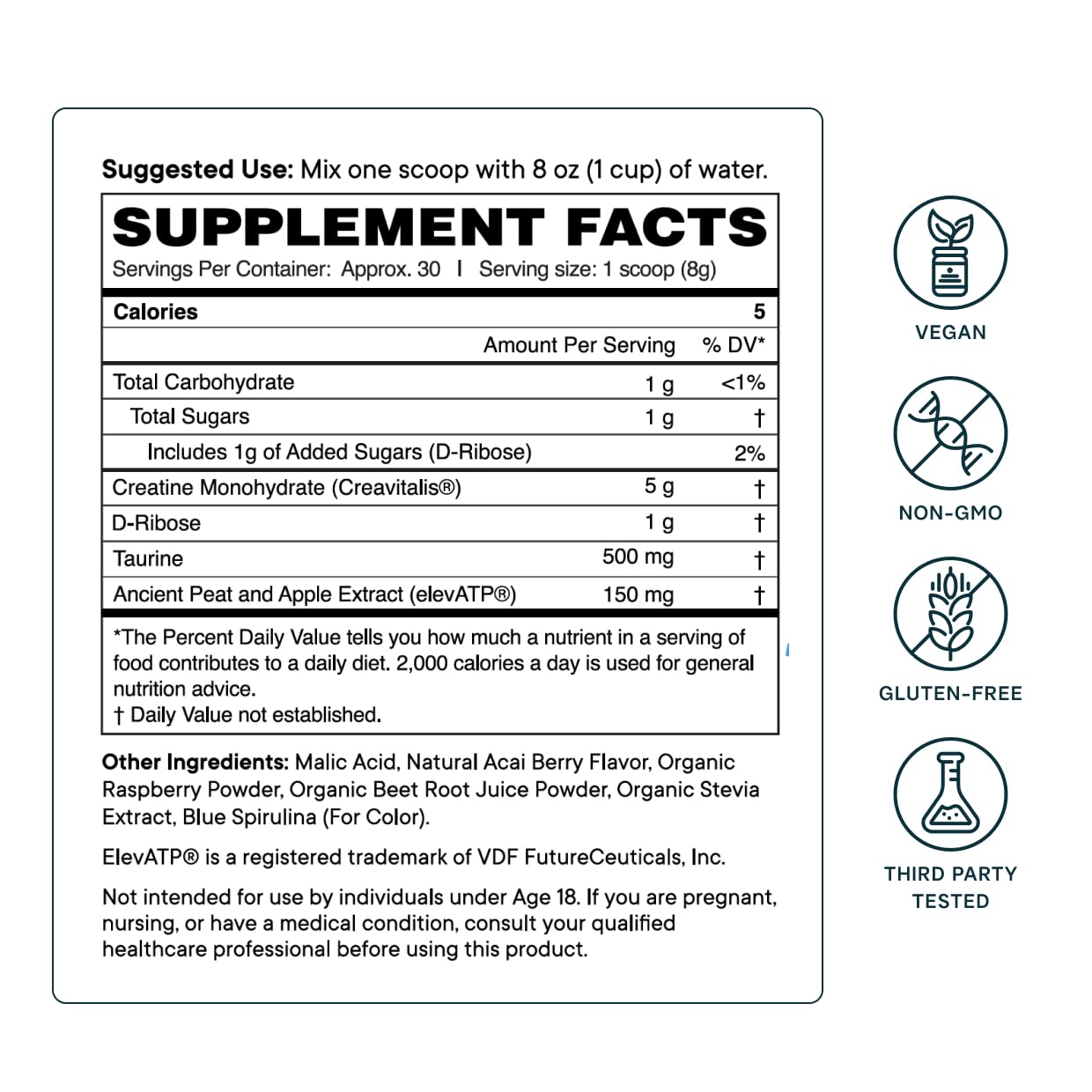 Acai Berry flavor with monkfruit and stevia icons