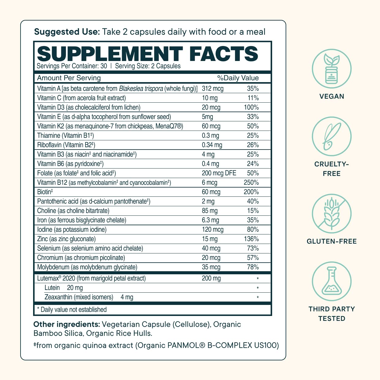 Product label highlighting blue light protection