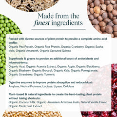 Vanilla plant-based protein powder being prepared with a scoop