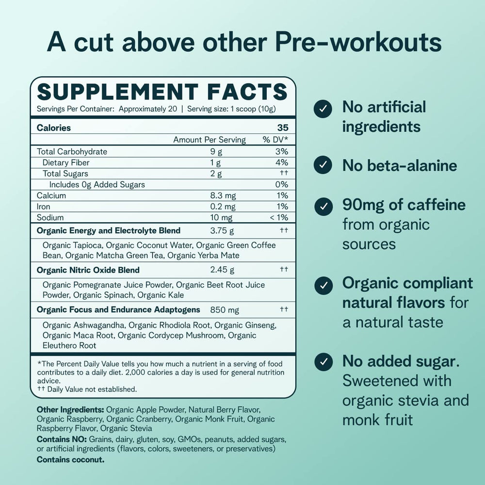 Ora Organic pre-workout berry beet smoothie ready for a focused workout.