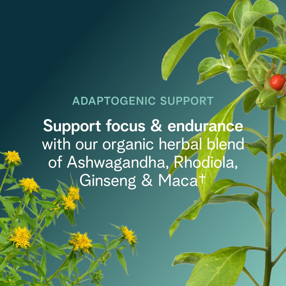 Ora Organic bottle with prepared glass illustrates easy mixing and on-the-go use