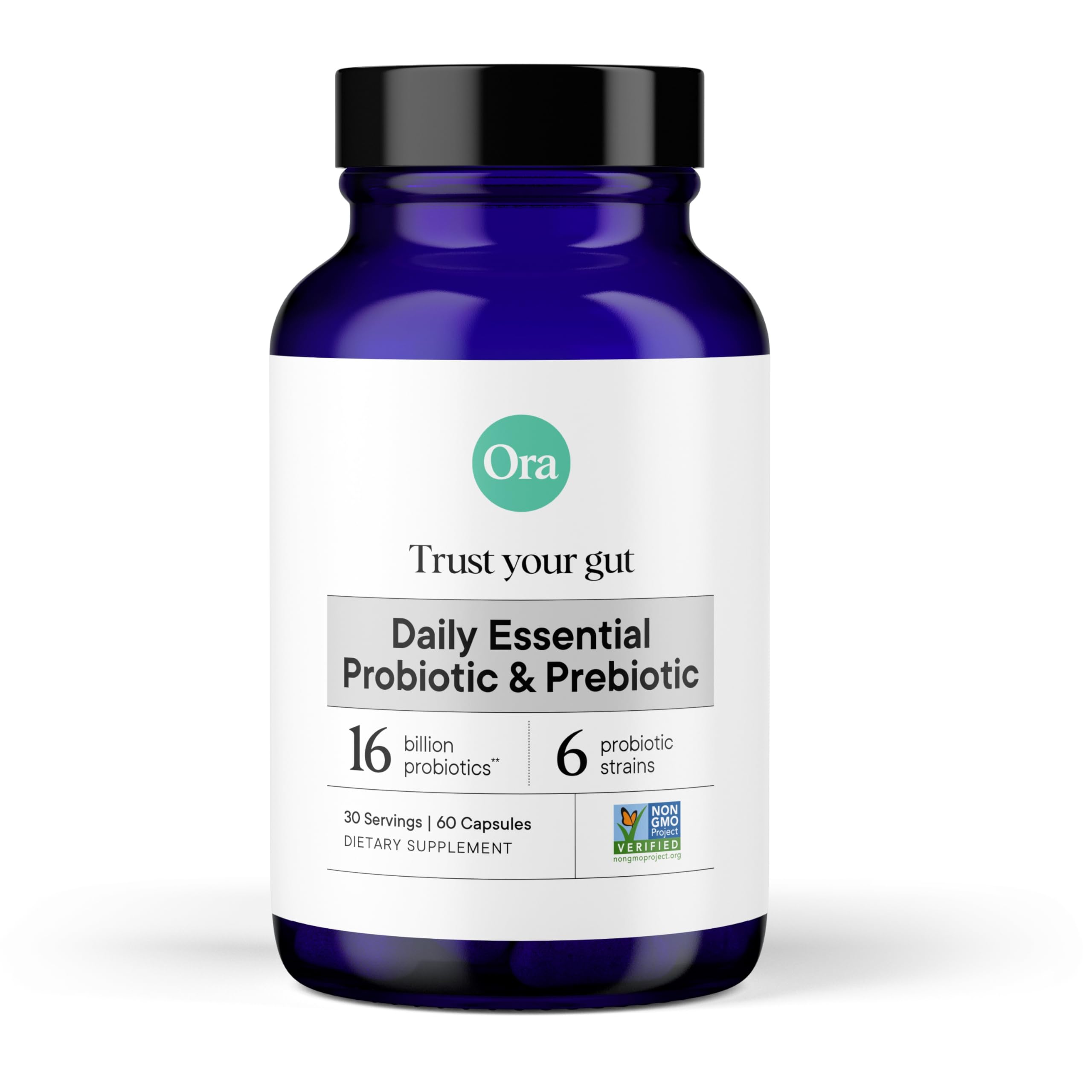 Hero image of Ora Organic Probiotics bottle showing 16B CFU and 6 strains