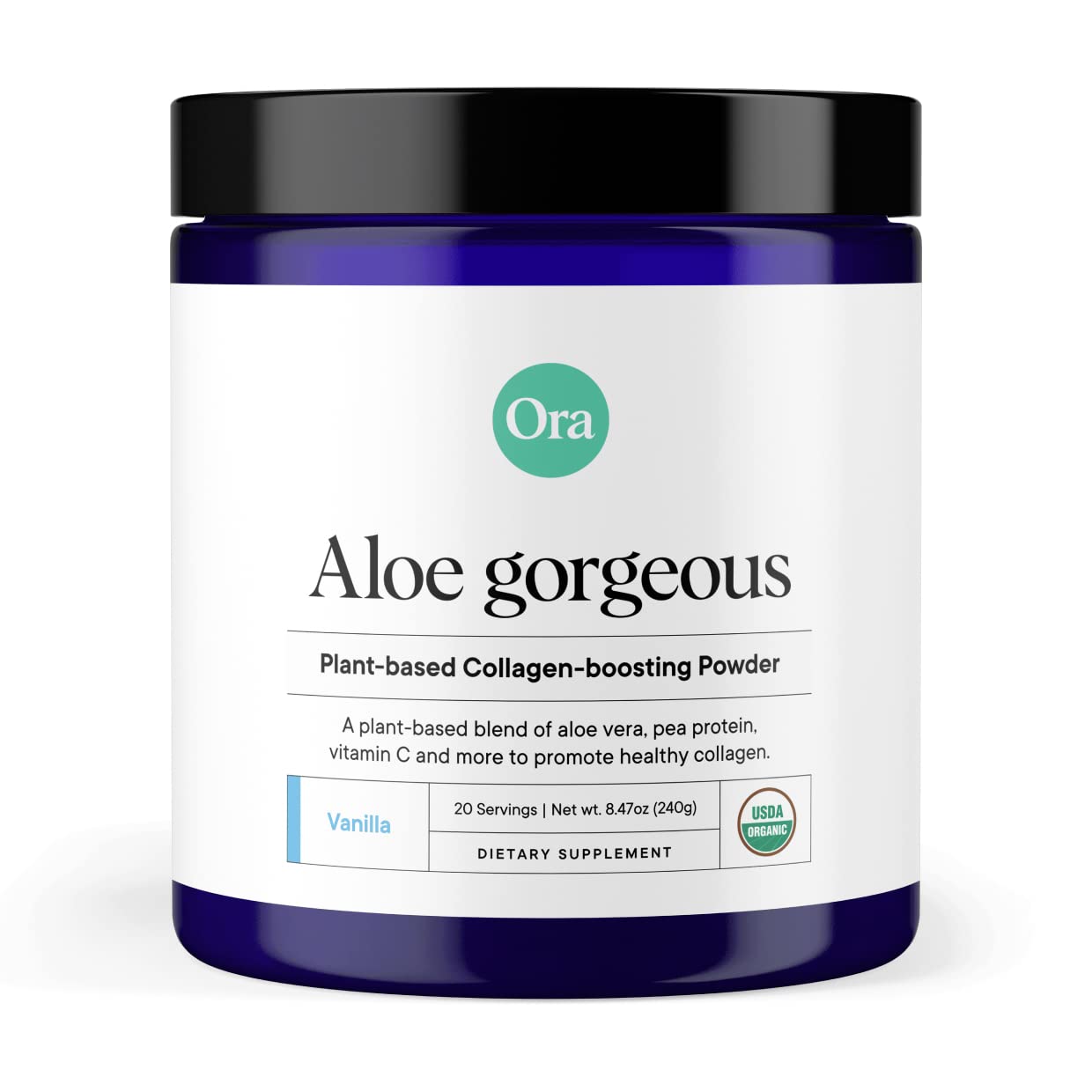 Ora Organic vegan collagen-boosting powder vanilla bottle