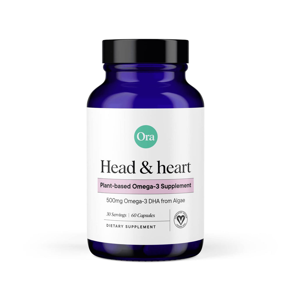 Bottled Ora Organic Vegan Omega-3 DHA 500mg showing algae-based label