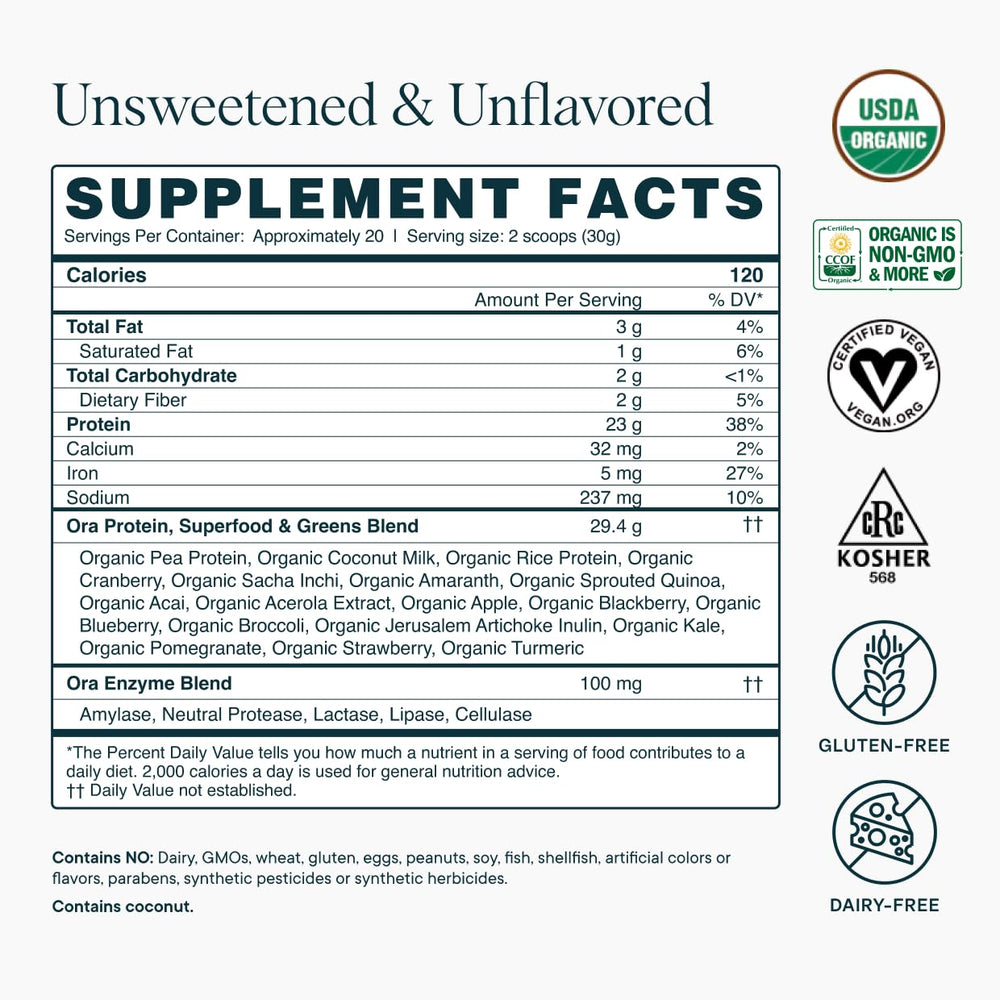 Nutrition facts panel showing 20 servings