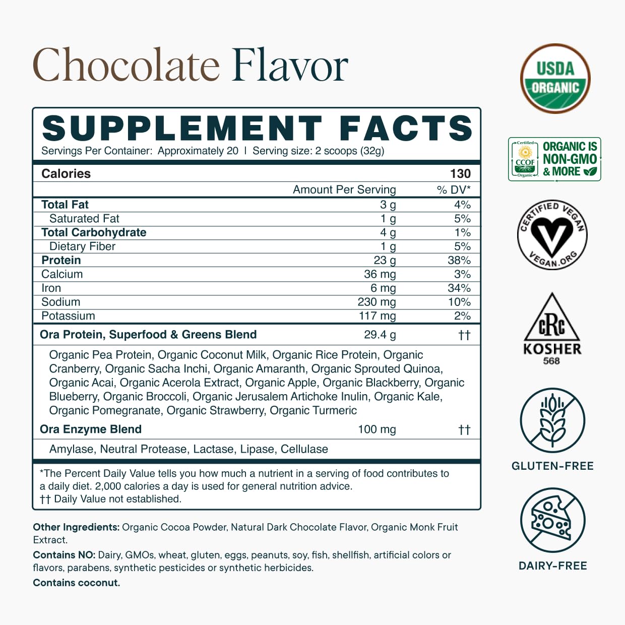 Serving scoop with 20 servings per container
