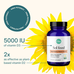Close-up of Ora Organic Vitamin D3 5000IU + K2 chewable tablets