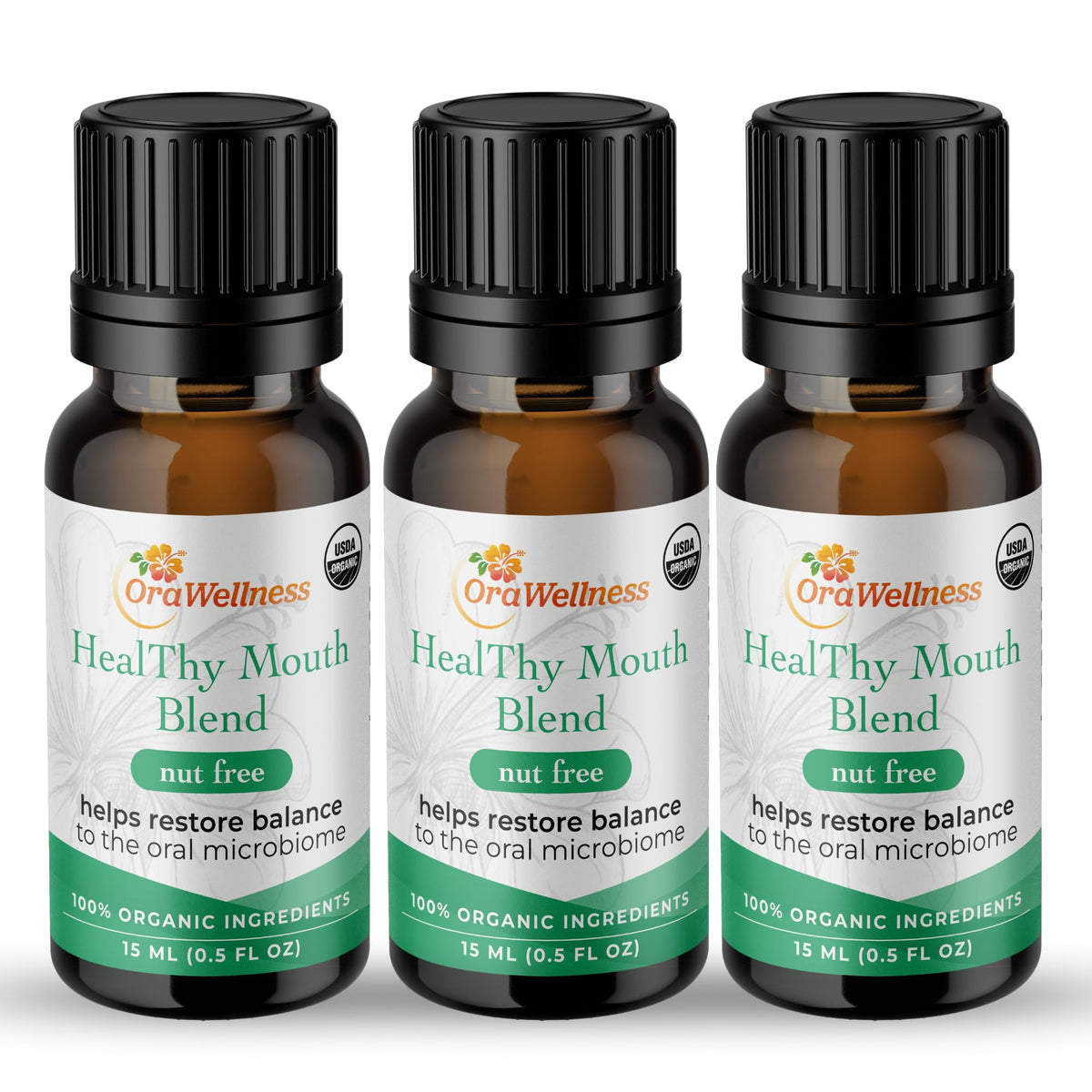 Bottle of OraWellness Nut Free Healthy Mouth Blend Organic Tooth Oil