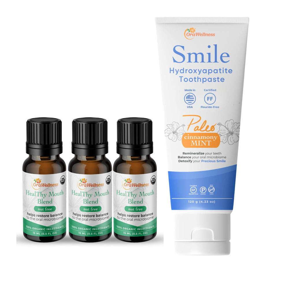 Bundle of three Nut Free Healthy Mouth Blend Tooth Oil bottles (0.5 fl oz each)