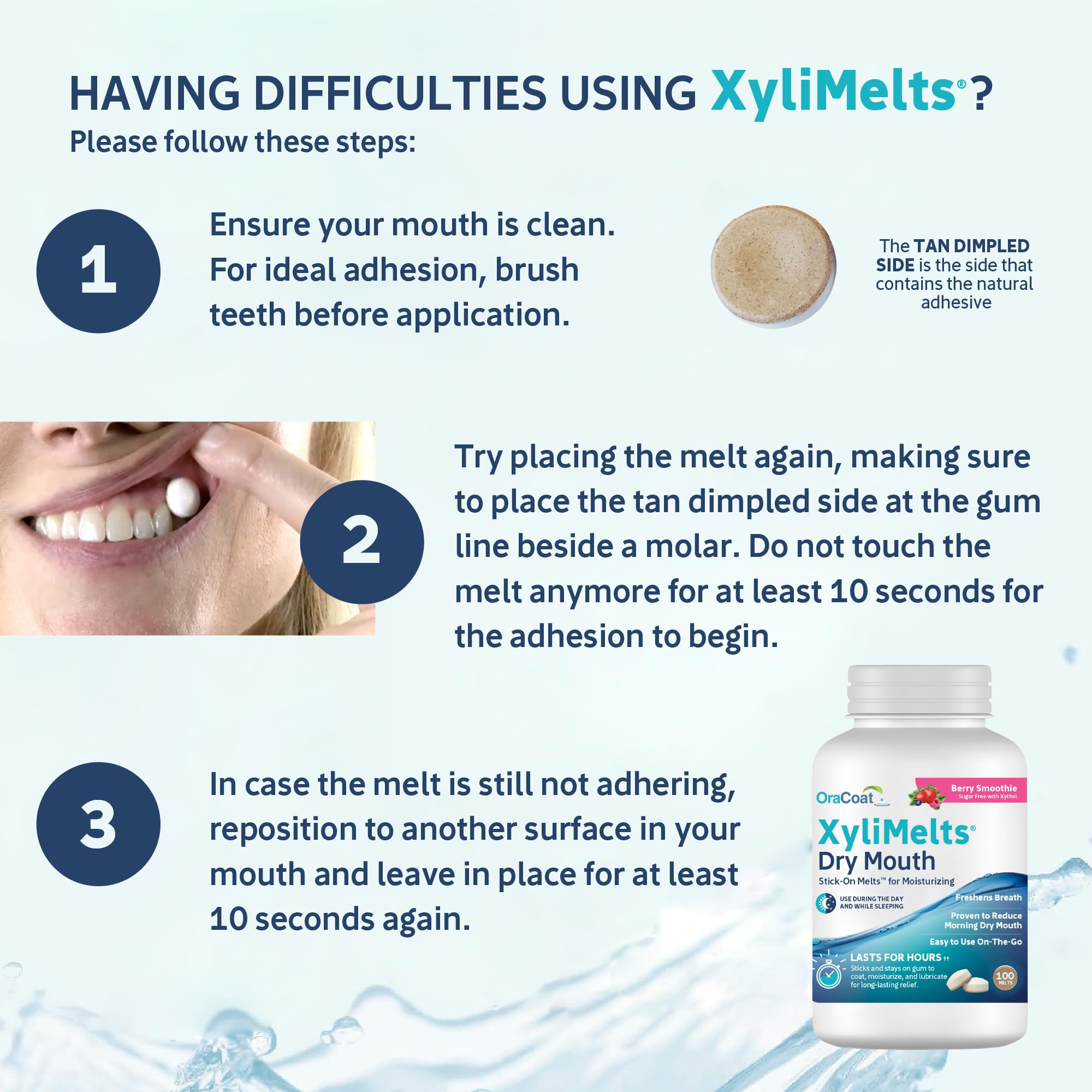 XyliMelts disc dissolving on teeth with no residue