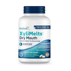Blister pack of Oracoat XyliMelts dry mouth discs