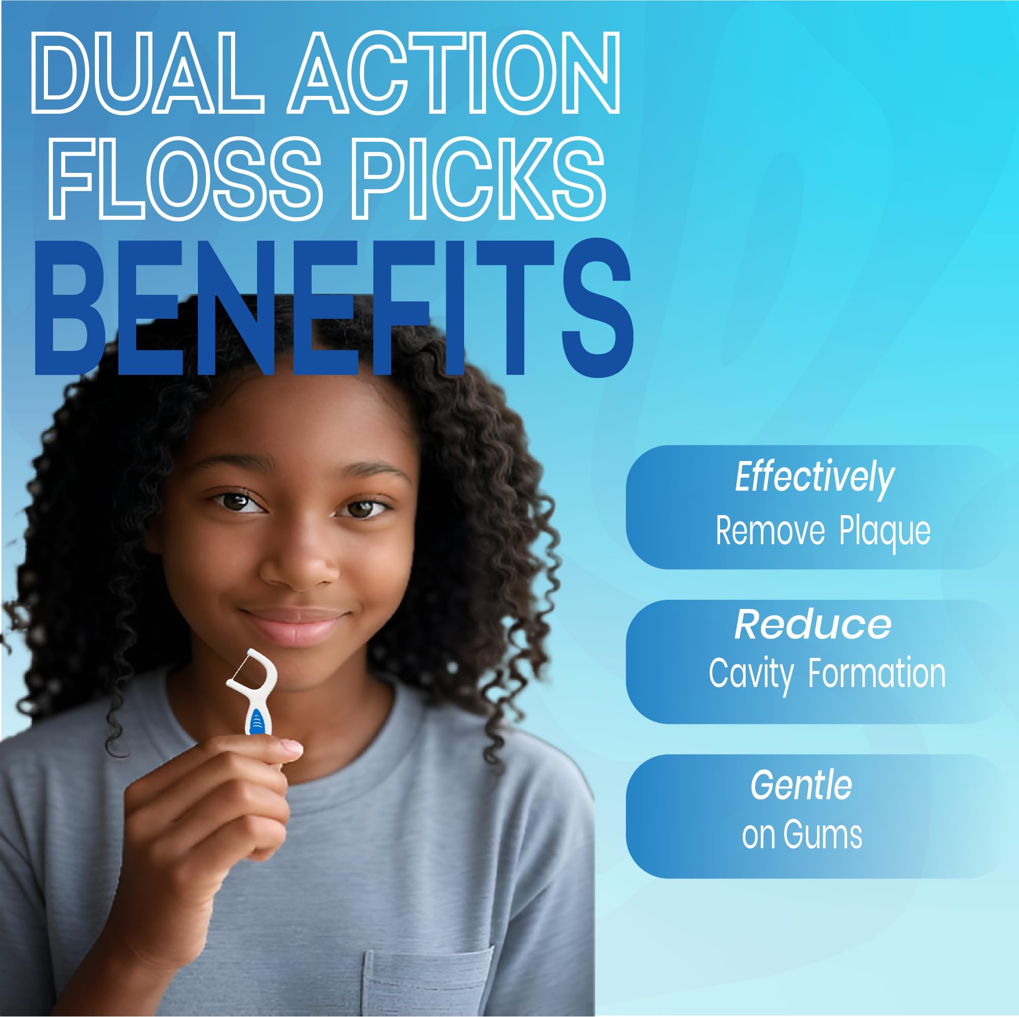 Gum-friendly floss pick with soft rubber tip