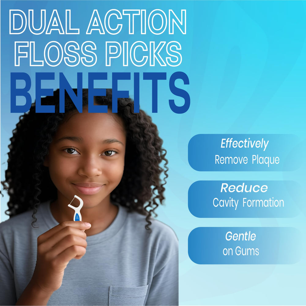 Gum-friendly floss pick with soft rubber tip