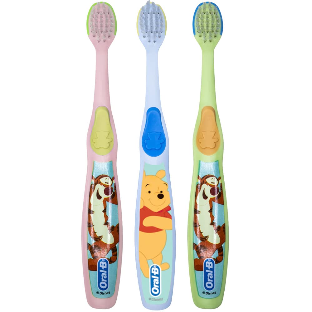 Close-up of baby-soft bristles on Oral-B Pooh toothbrush