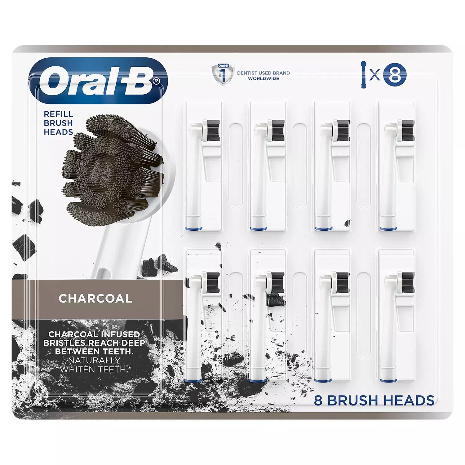 Oral-B Charcoal Refill Brush Heads (8-Pack) with charcoal-infused bristles