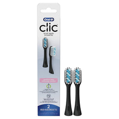 Close-up of Oral-B Clic sensitive clean brush head bristles in black