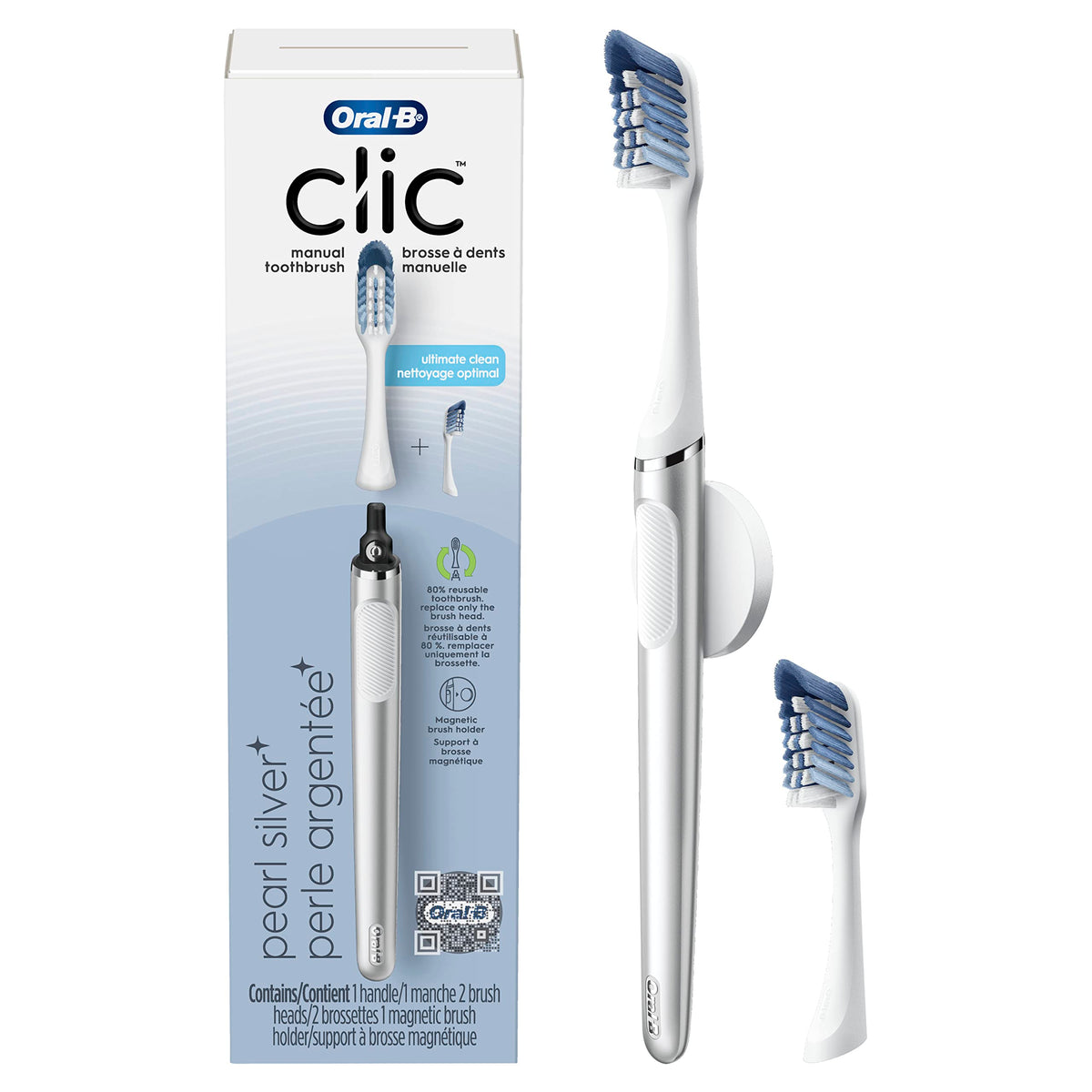 Oral-B Clic toothbrush chrome white front view