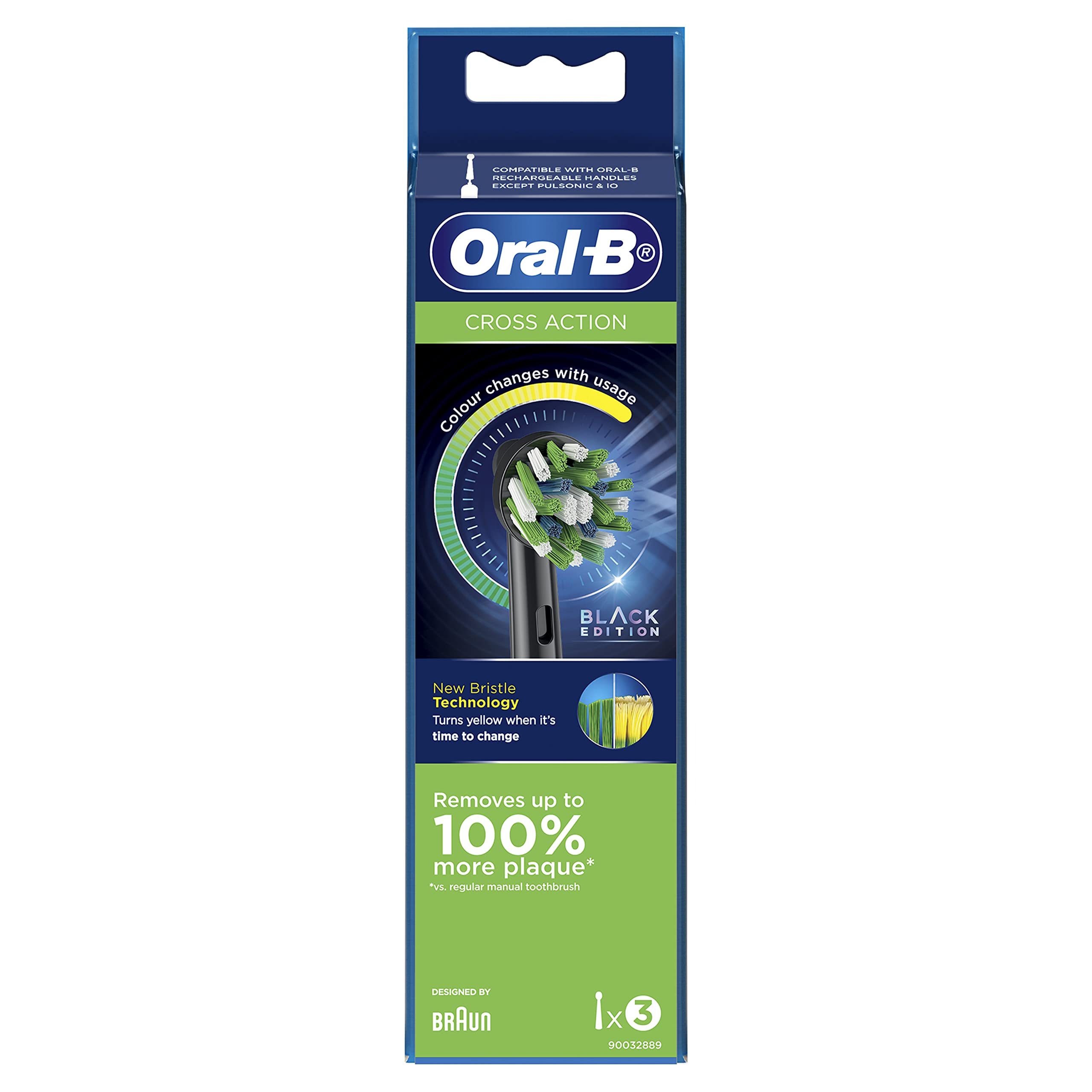 Close up of Oral-B Cross Action Black replacement brush head