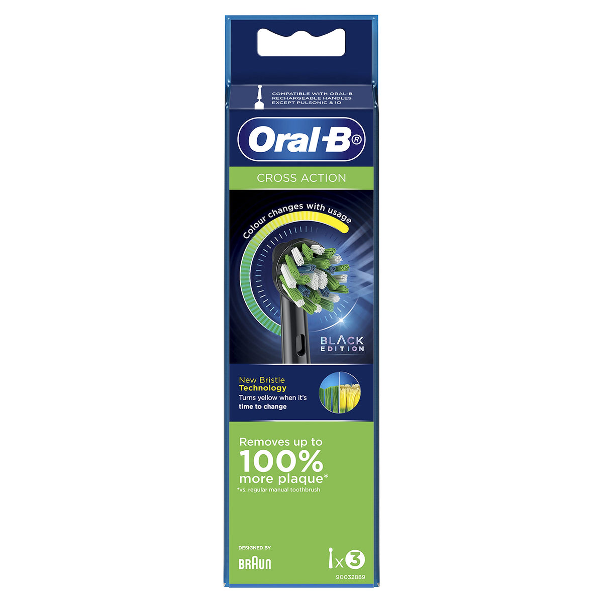 Close up of Oral-B Cross Action Black replacement brush head