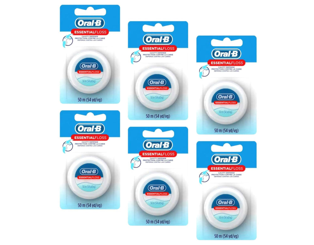 Package of Oral-B Essential Floss 55 Yards Waxed (6 packs)