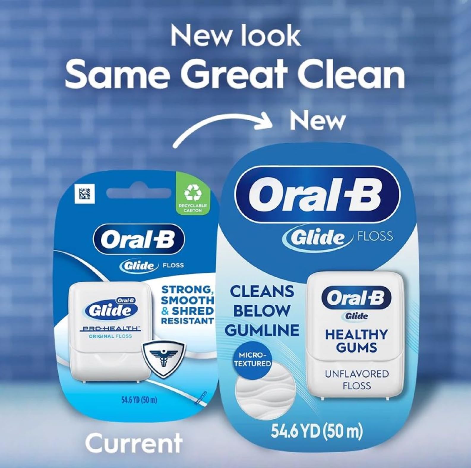 Pack of six Oral-B Glide Healthy Gums 50M floss boxes