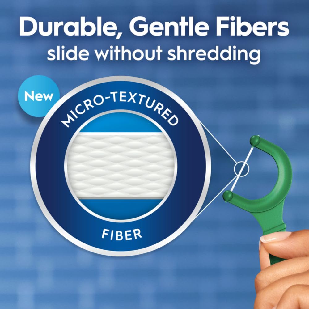 Floss pick sliding between teeth in a tight space