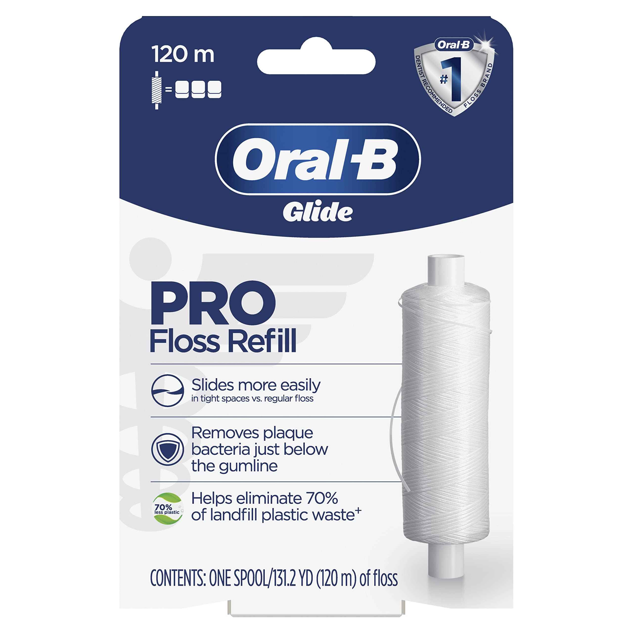 Front view of Oral-B Glide PRO Floss Refill 120m package
