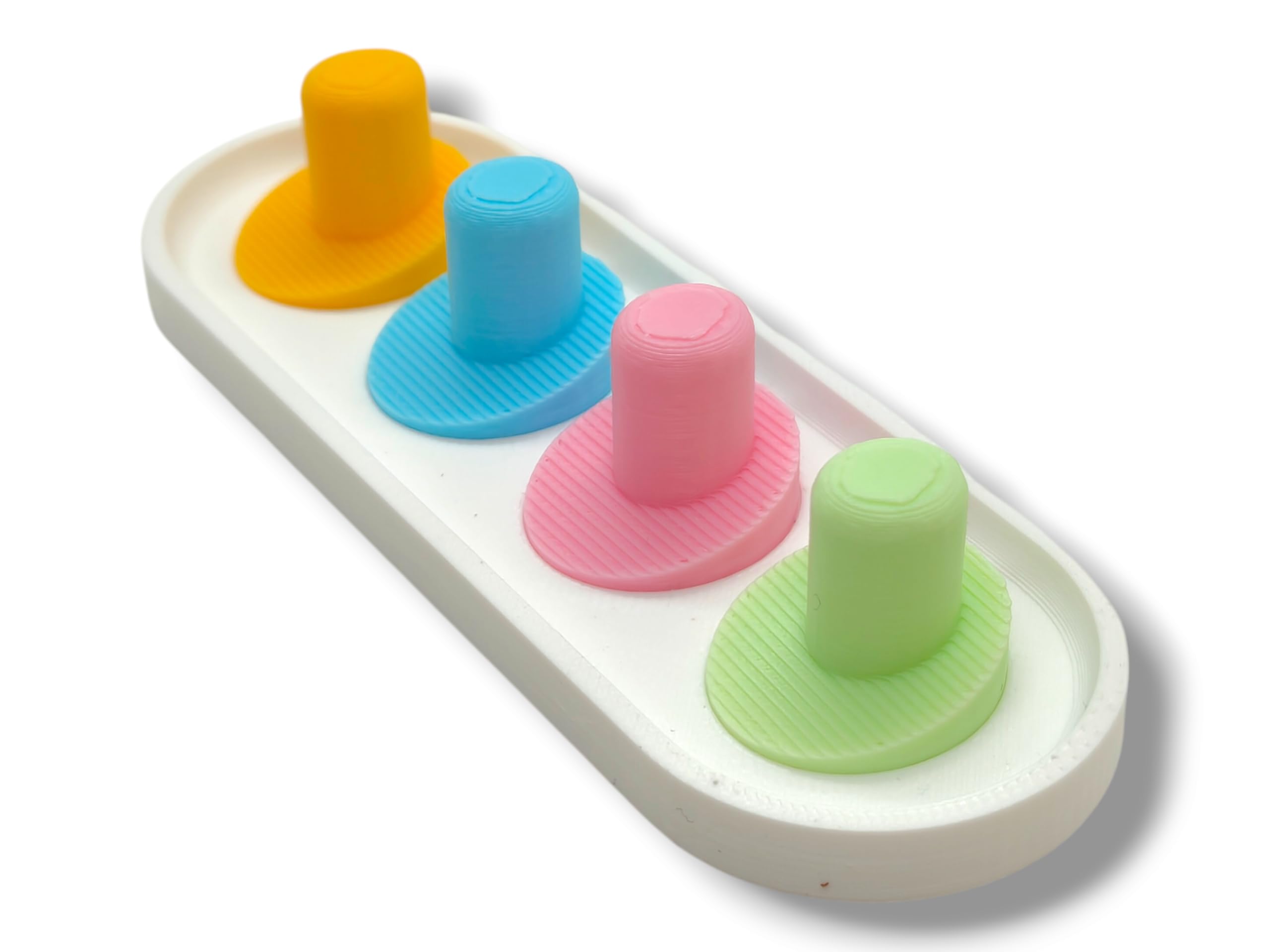 Pastel blue Oral-B iO toothbrush head holder in a bathroom setup