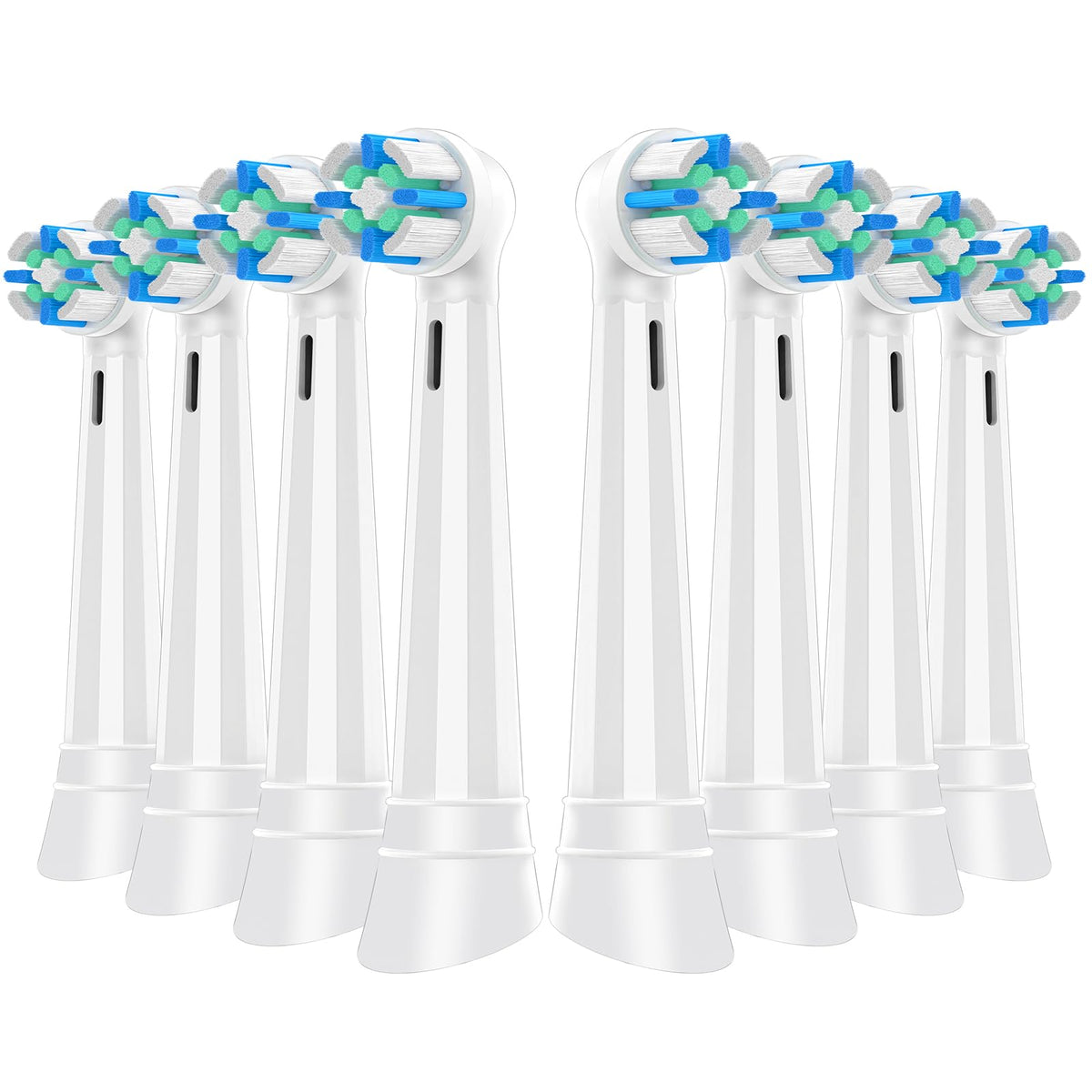 White replacement brush heads compatible with Oral-B iO series