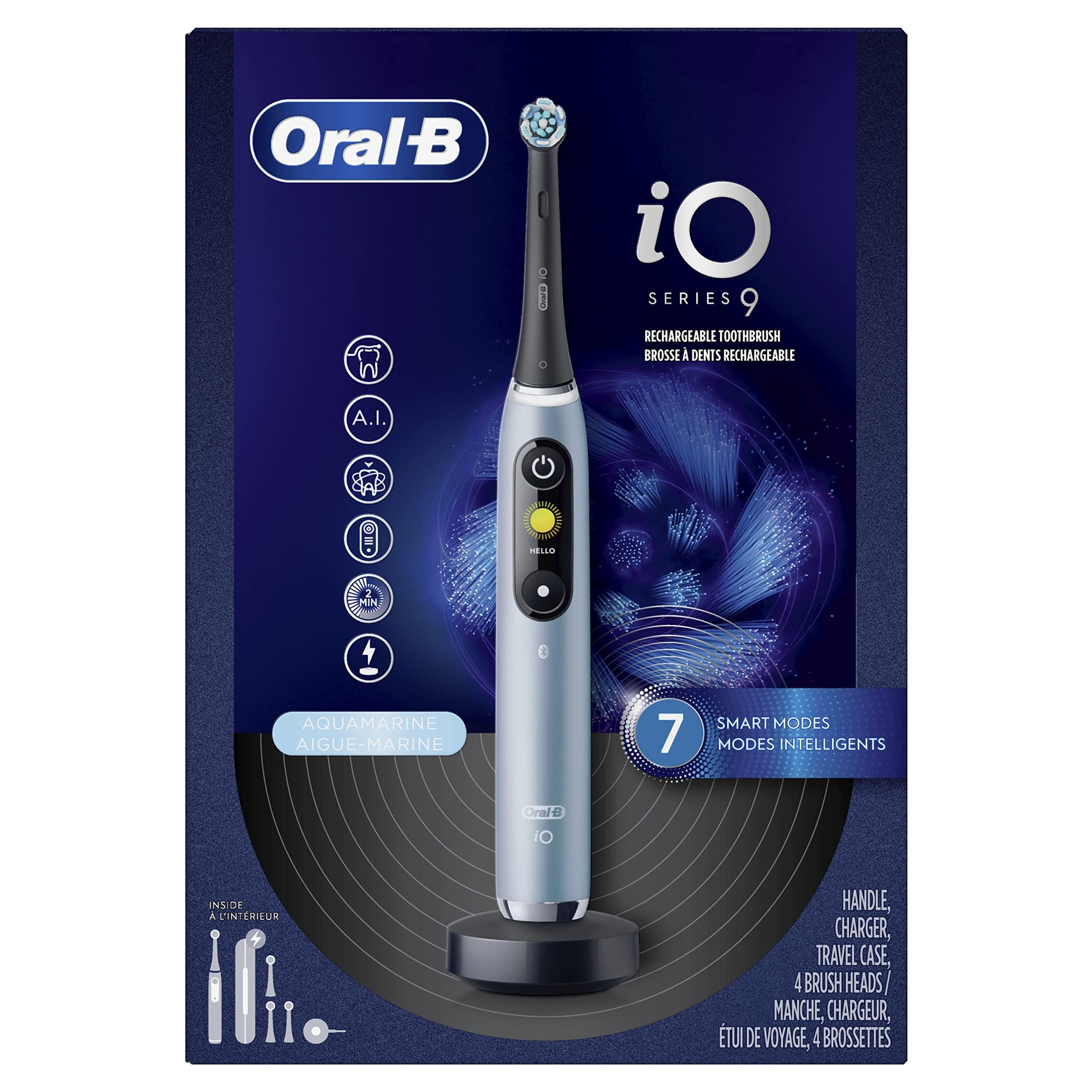 Oral-B iO Series 9 toothbrush in Aqua Alabaster