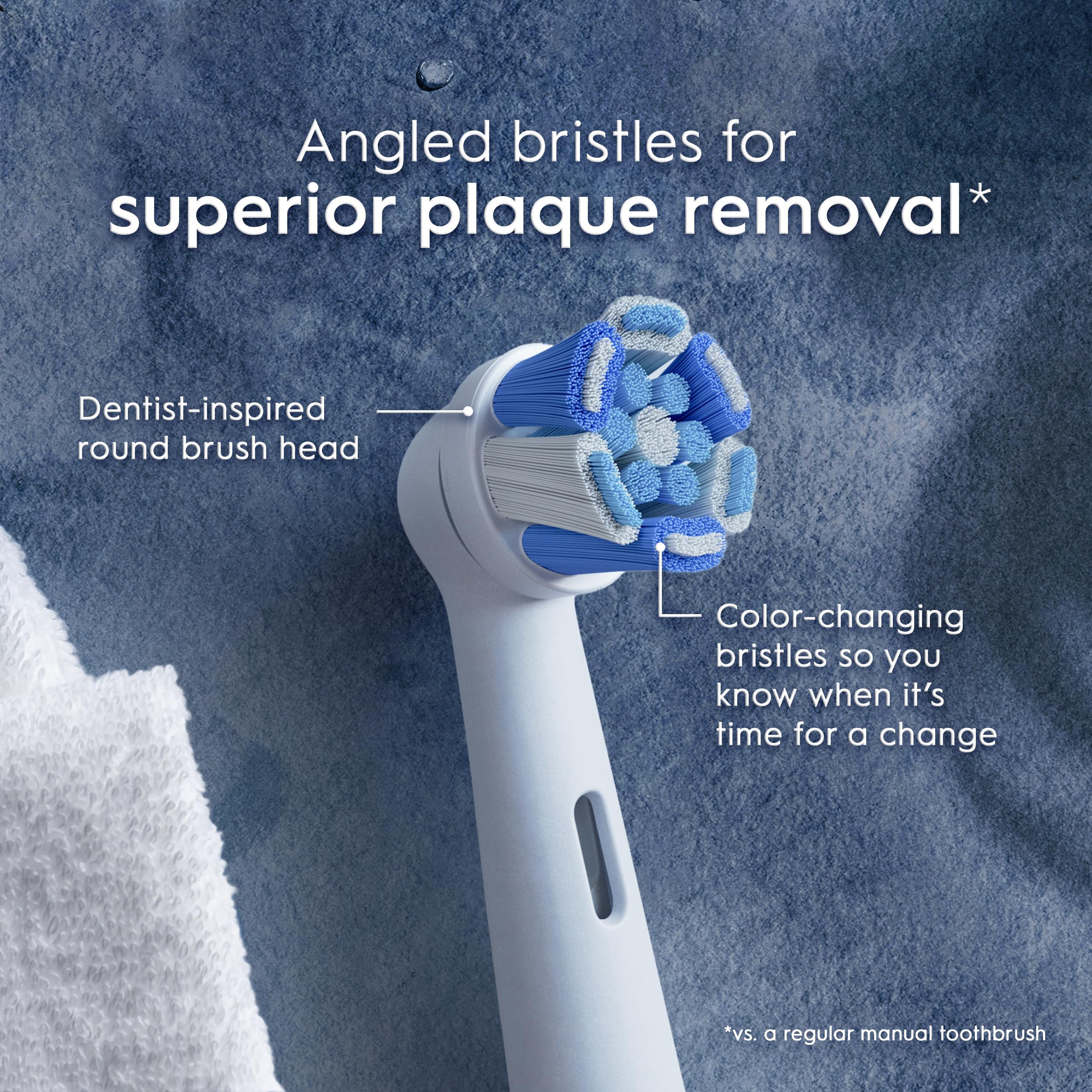 Color-changing bristles signaling when to replace on Oral-B iO head