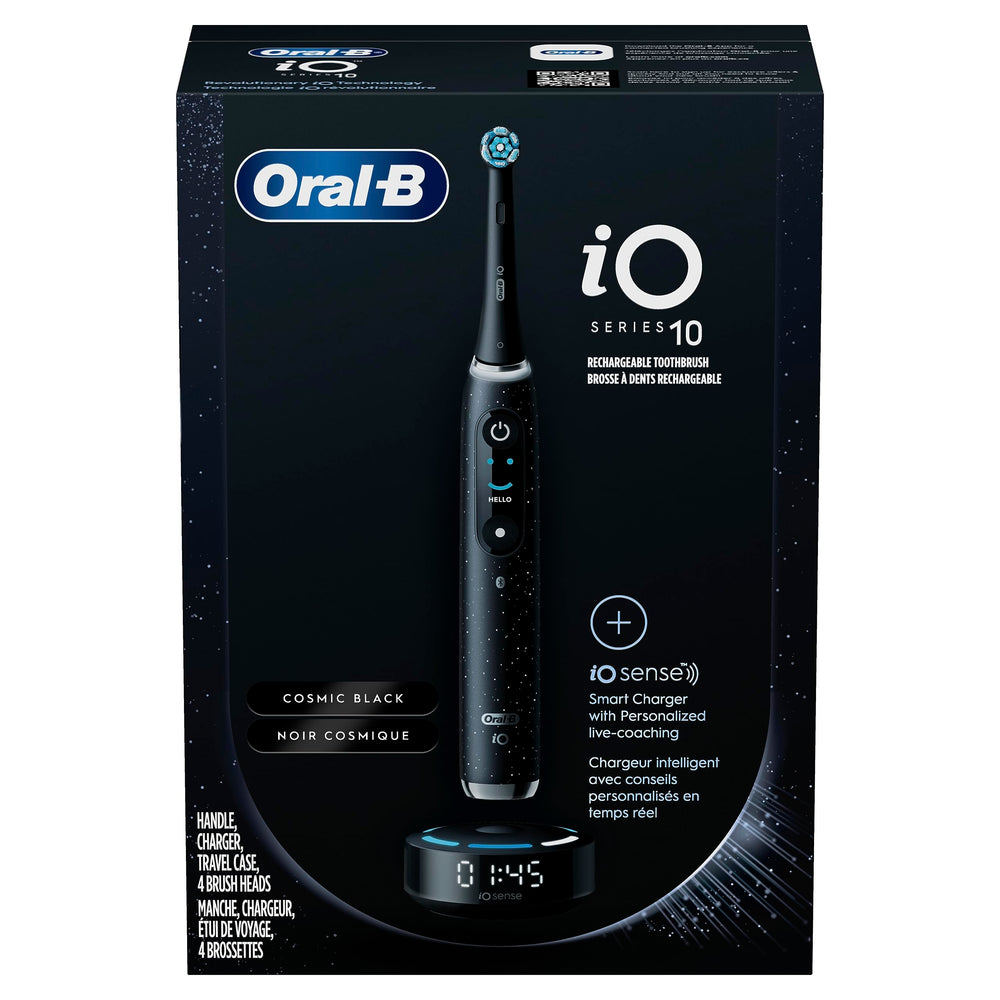 Front view of black Oral-B iO Series 10 electric toothbrush