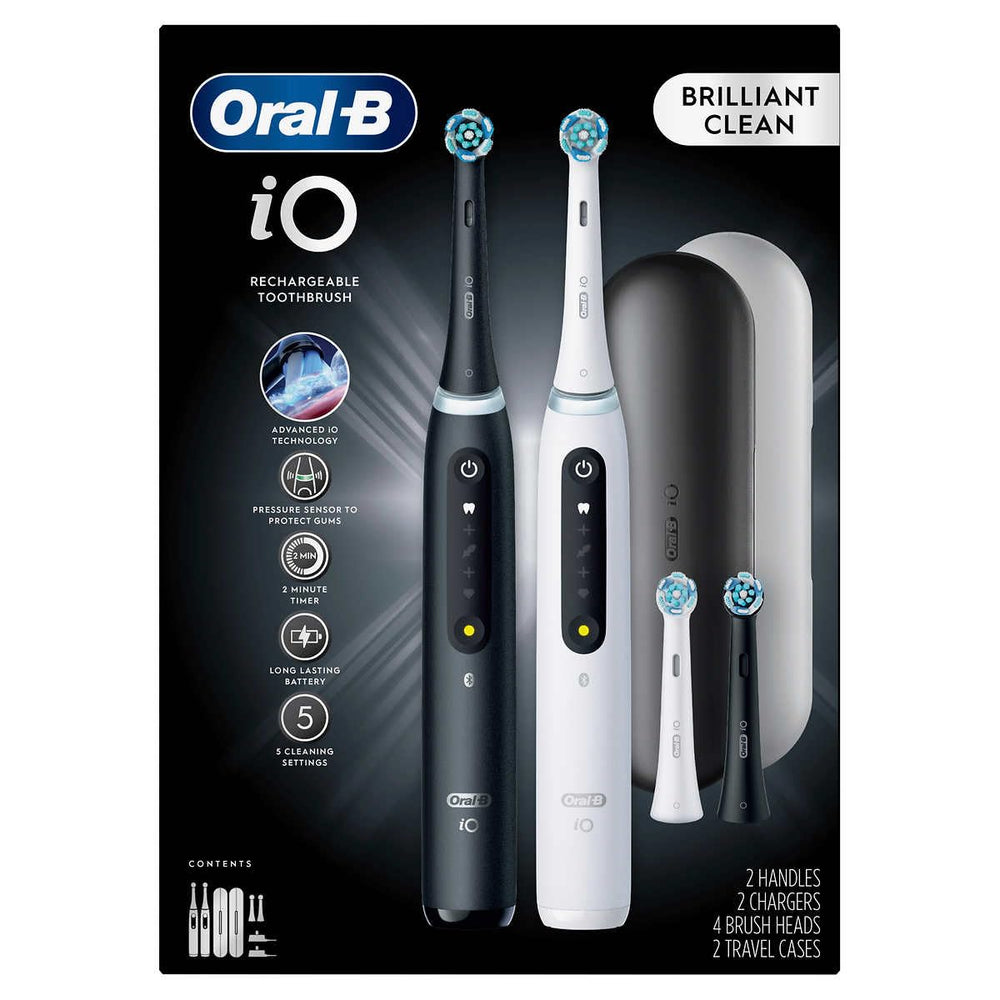Oral-B iO 5 2-pack angled view showing two handles