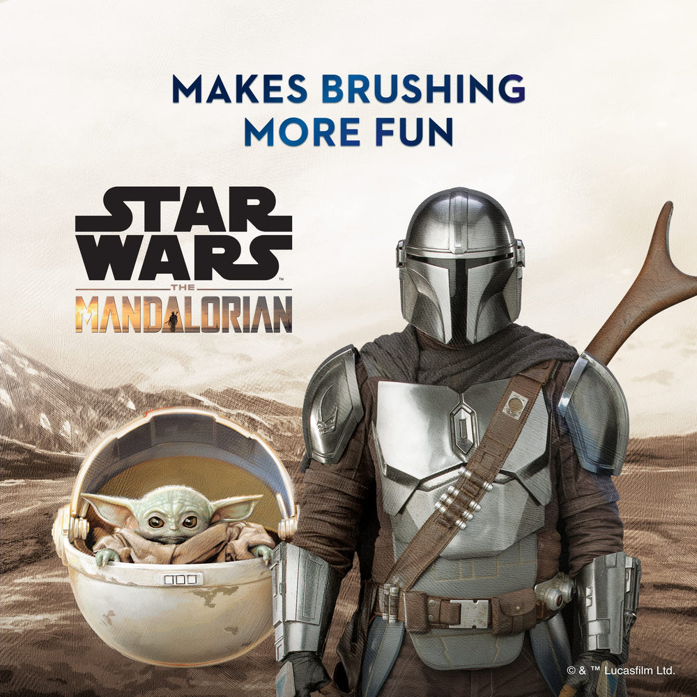 Close-up of handle stabilizer on Oral-B Mandalorian toothbrush