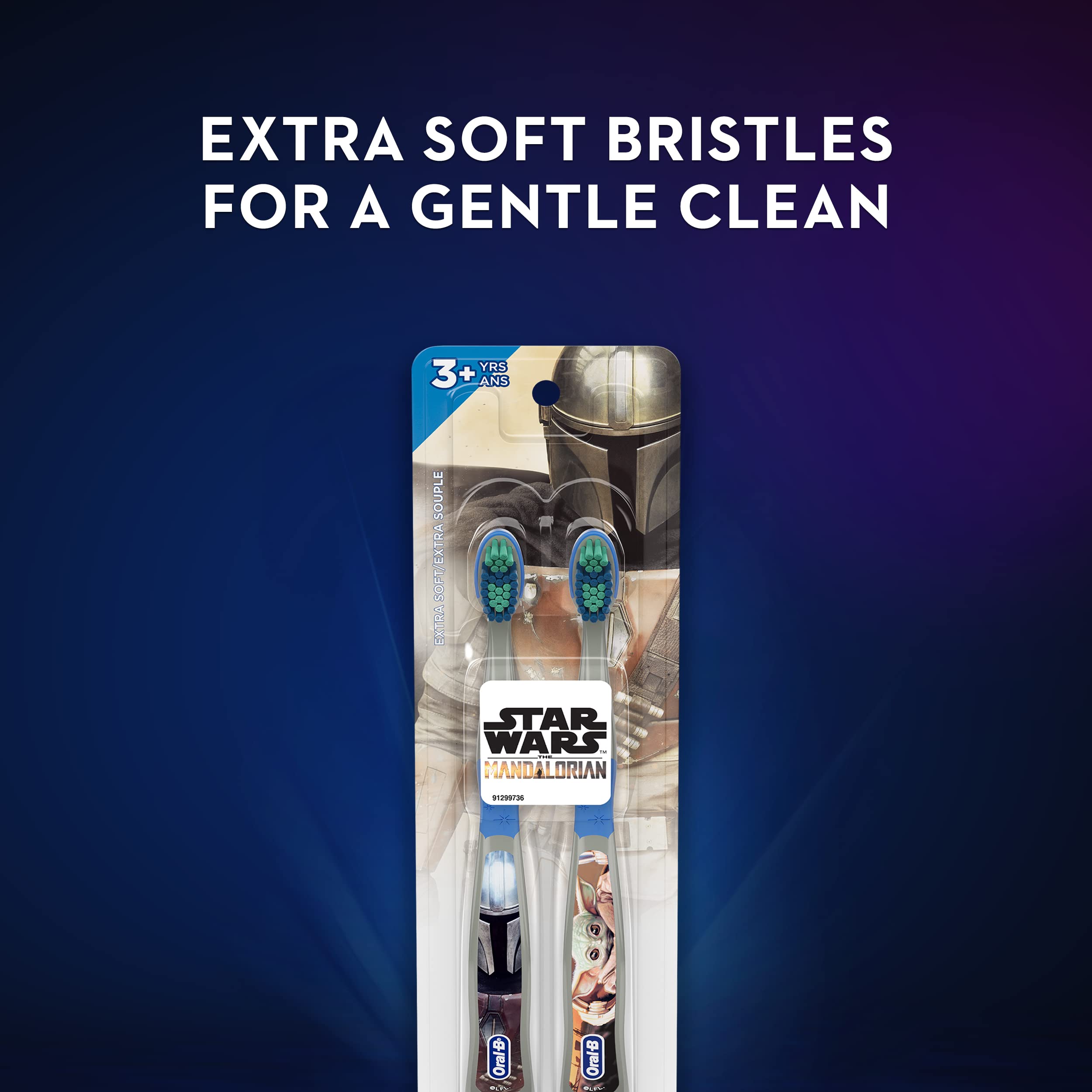 Angle view of Oral-B Kids Manual Toothbrush featuring The Mandalorian