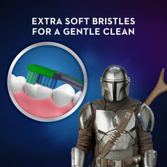 Close-up of soft bristles on Oral-B Mandalorian toothbrush