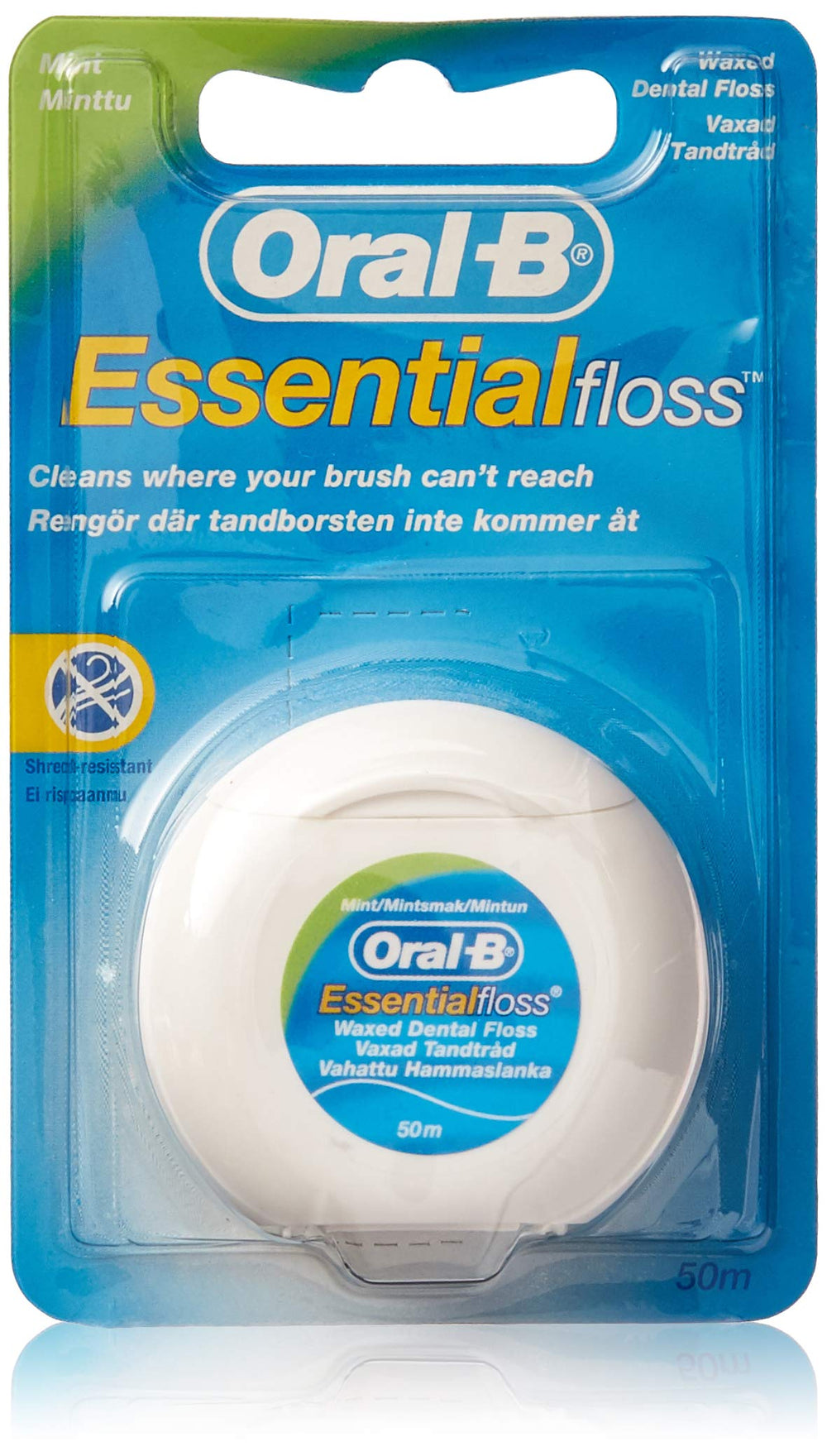 Oral-B Mint Essential Floss Waxed Dental Floss 50m – Pack of 6 (front packaging)