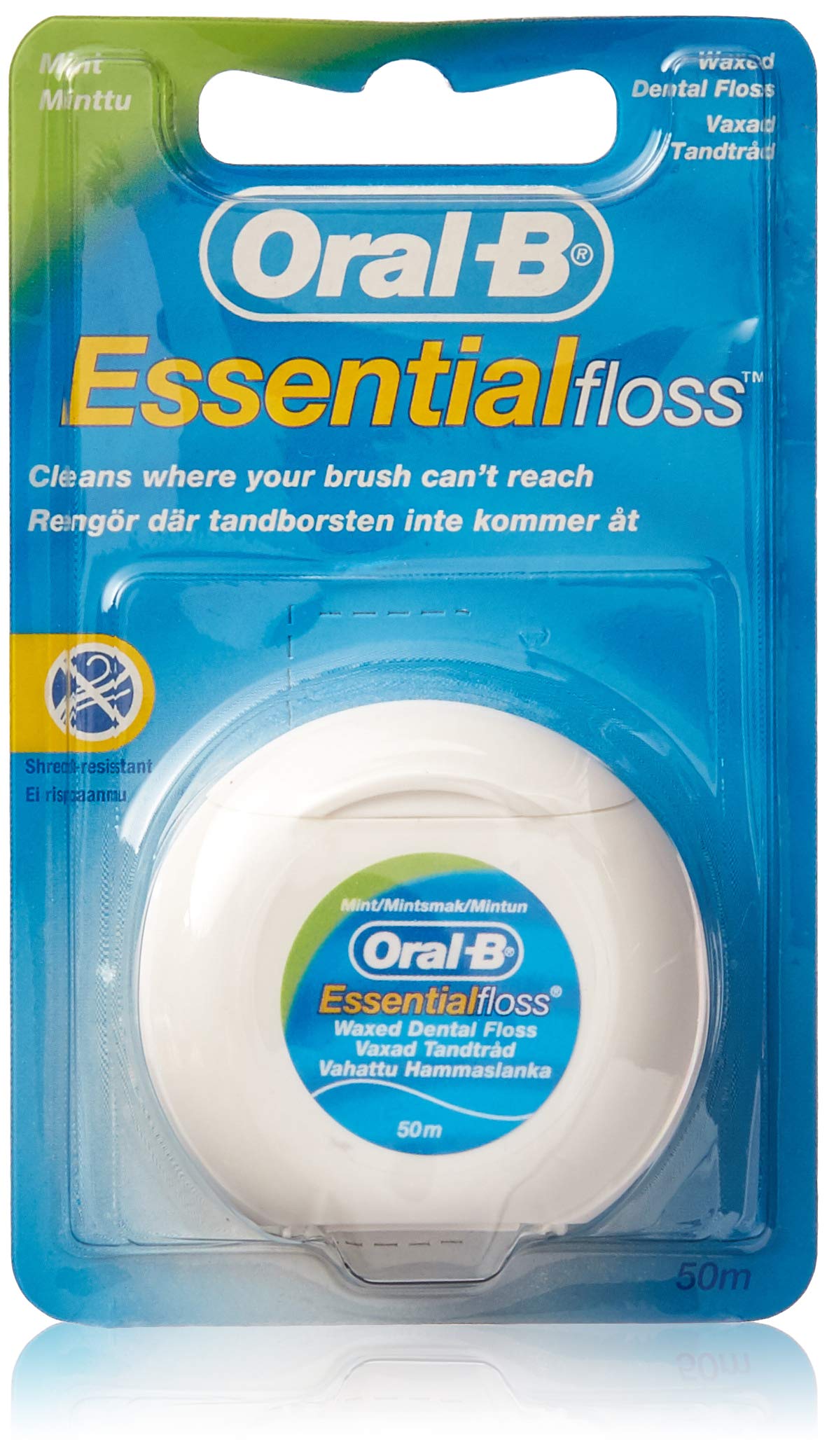 Oral-B Mint Essential Floss Waxed Dental Floss 50m – Pack of 6 (front packaging)
