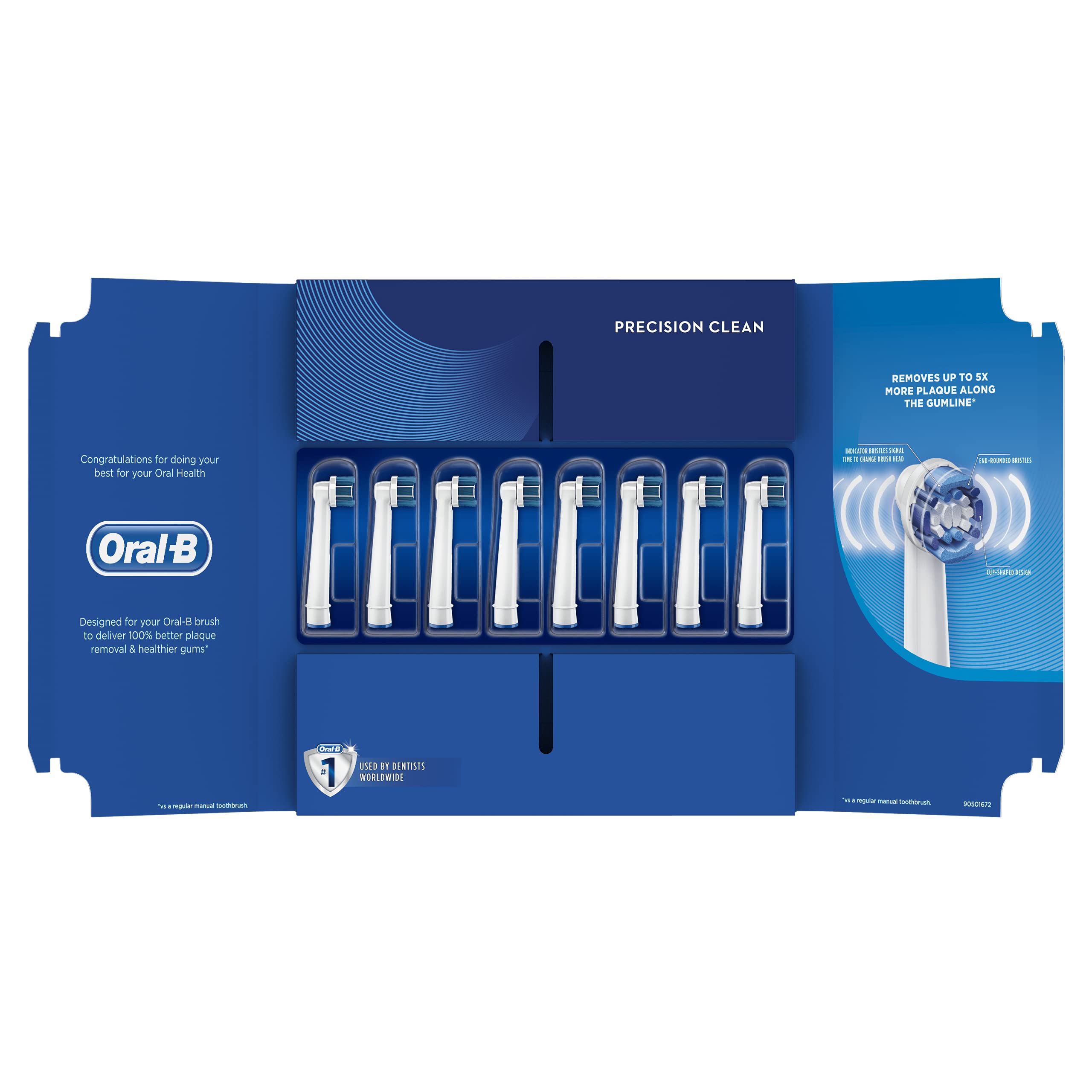 Eight-pack Oral-B Precision Clean replacement toothbrush heads in mailbox packaging