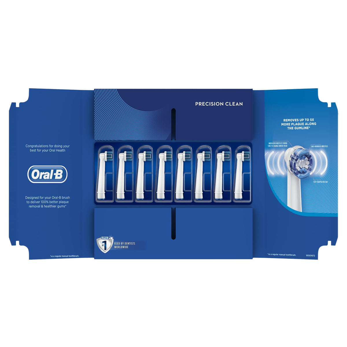 Eight-pack Oral-B Precision Clean replacement toothbrush heads in mailbox packaging