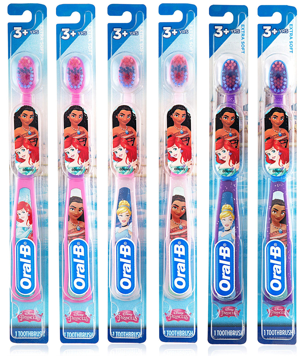 Oral-B Princess Toothbrush Pack of 6 for girls 3+ with varying Disney Princess characters