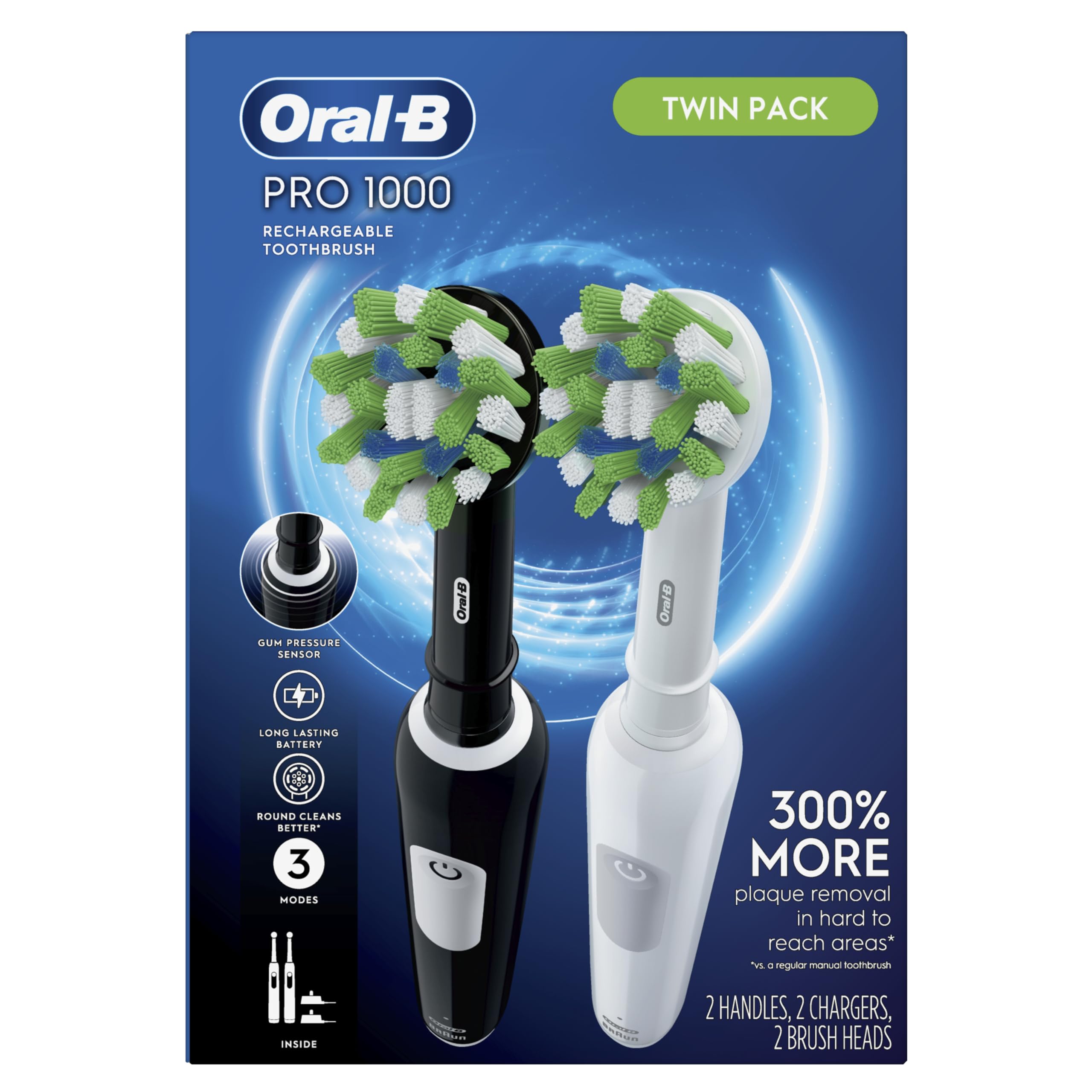Graphic showing the three cleaning modes for Oral-B Pro 1000.