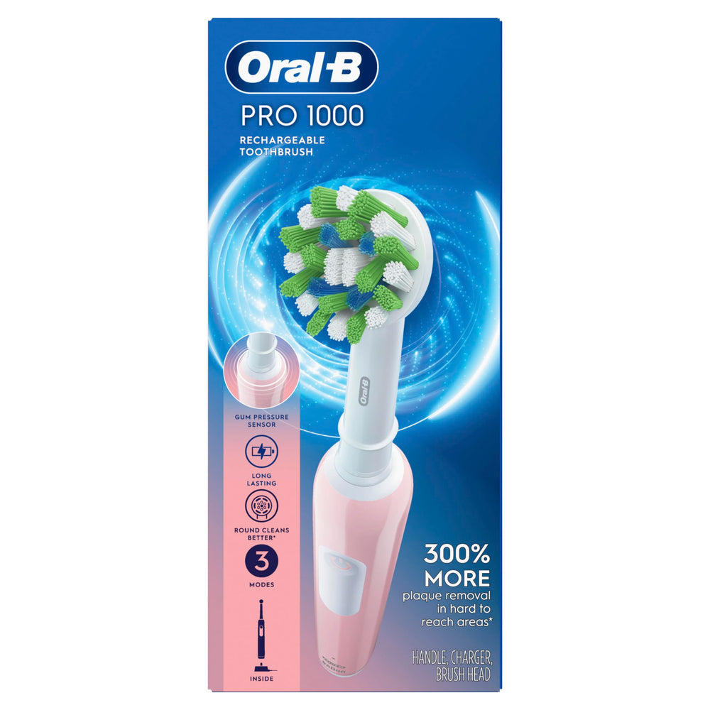 LED battery/charge indicator on the Oral-B Pro 1000 Pink handle