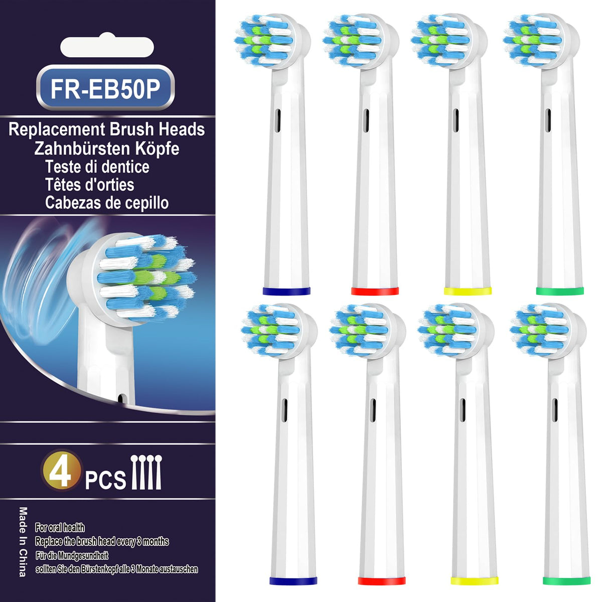 Eight-pack white Oral-B Pro 1000 replacement heads – front view