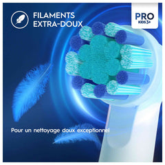 Close-up of Oral-B Pro Kids Spiderman toothbrush head with extra-soft bristles