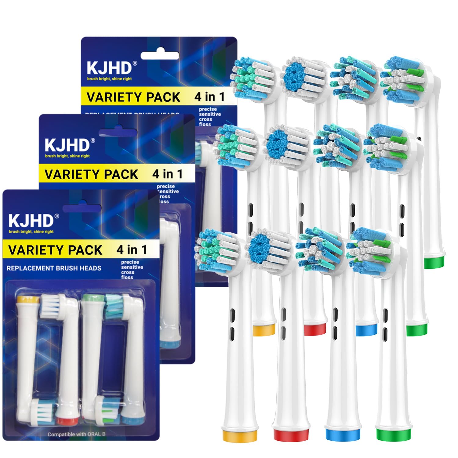 12-pack Oral-B replacement heads assortment including Cross Action, Sensitive Soft, Floss Action and Precise