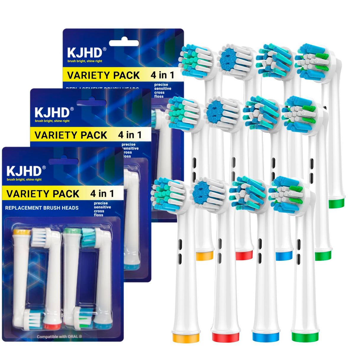 12-pack Oral-B replacement heads assortment including Cross Action, Sensitive Soft, Floss Action and Precise