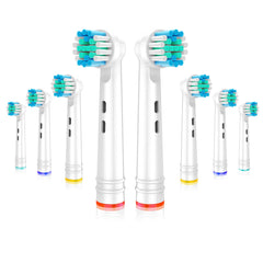Eight replacement Oral-B toothbrush heads displayed in packaging.