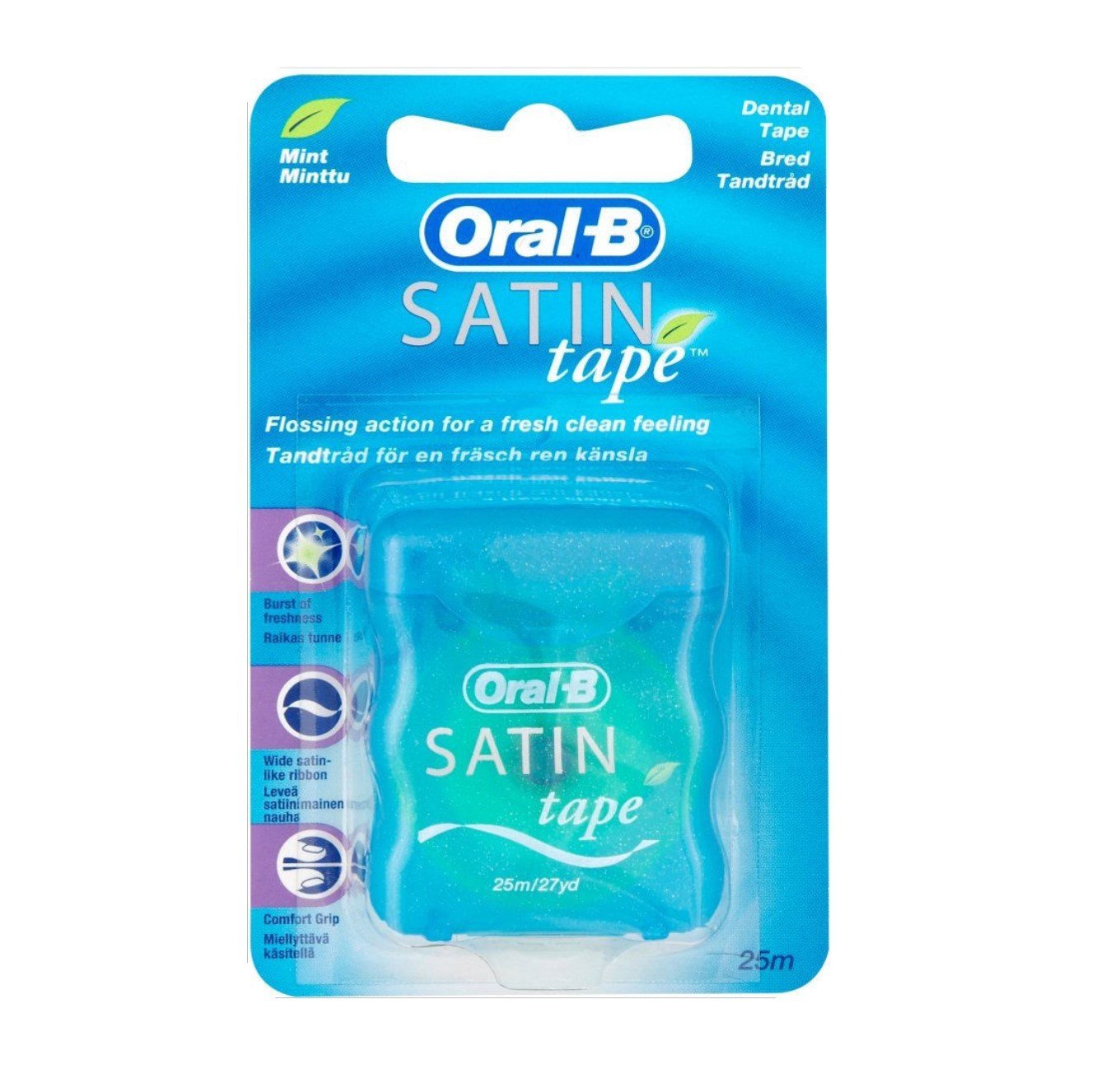 Oral-B Satin Dental Tape 27 Yards Mint flavor in a compact plastic dispenser